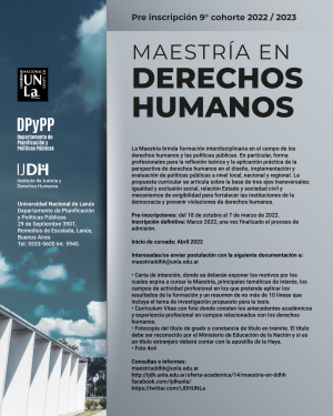 Preinscripción a la Maestría en Derechos Humanos: hasta el 14 de marzo