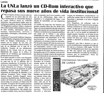 La UNLa lanzó un CD-ROM interativo que repasa sus nueve años de vida institucional