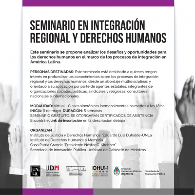 Convocan al Seminario en Integración regional y Derechos Humanos