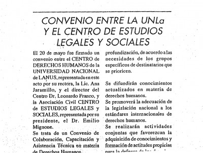 Convenio entre la UNLa y el Centro de Estudios Legales y Sociales