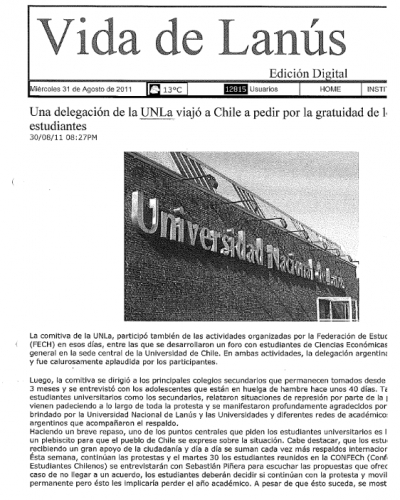 Una delegación de la UNLa  viajó a Chile a pedir por la gratuidad de los estudiantes