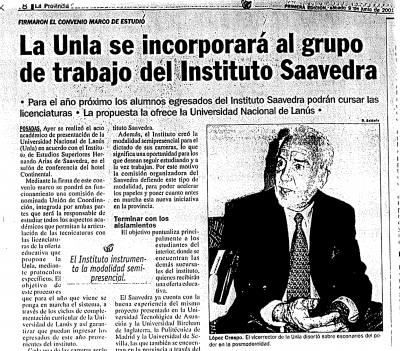 La UNLa se incorporará al grupo de trabajo del Instituto Saavedra