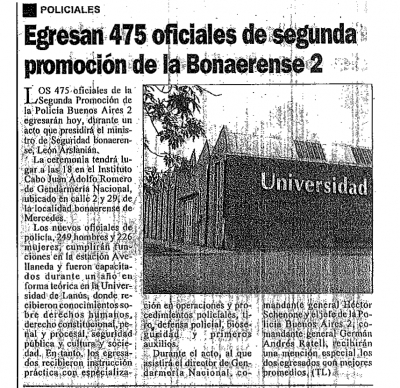 Egresaron 475 oficiales de segunda promoción de la Bonaerense