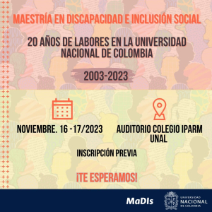 La UNLa invita a evento de la Maestría en Discapacidad e Inclusión Social de la Universidad de Colombia