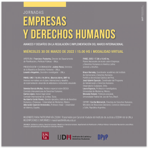 Jornadas &quot;Empresas y Derechos Humanos: avances y desafíos en la regulación e implementación del marco internacional&quot;