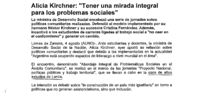 Alicia Kirchner: &quot;Tener una mirada integral para los problemas sociales&quot;