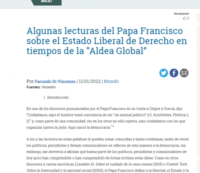 Algunas lecturas del Papa Francisco sobre el Estado Liberal de Derecho en tiempos de la “Aldea Global”