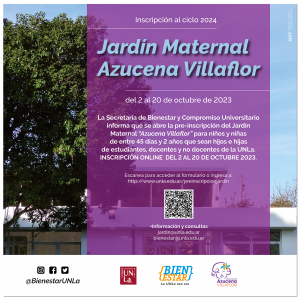 Preinscripción al Ciclo Lectivo 2024 del Jardín Maternal Azucena Villaflor