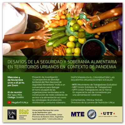 Invitan a charla sobre seguridad y soberanía alimentaria en territorios urbanos