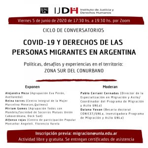 Conversatorio virtual sobre la situación de los migrantes en el Conurbano sur en el marco de la pandemia de Covid-19
