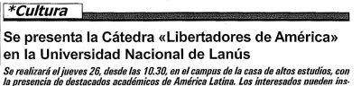 Se presentará la Cátedra &quot;Libertadores de América&quot; en la Universidad Nacional de Lanús