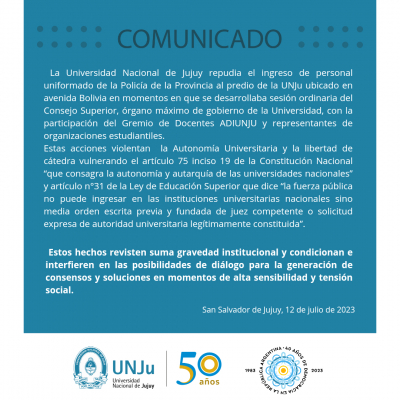 Repudio por el ingreso de la policía de la provincia de Jujuy mientras sesionaba el consejo superior de la UNJU