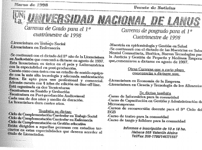 Universidad Nacional de Lanús carreras de grado y posgrado