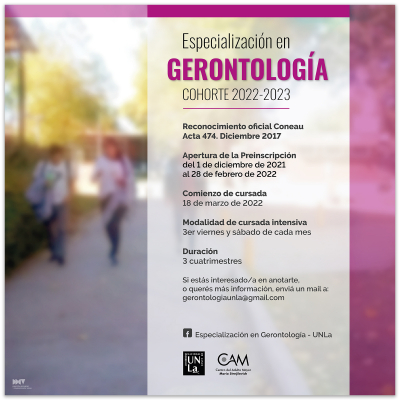 ¡Inscribite en la Especialización en Gerontología!