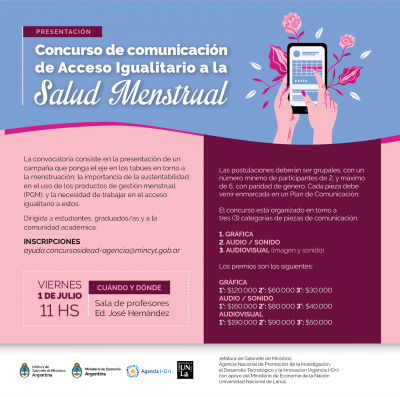 Invitan a la presentación del Concurso de Comunicación de Acceso Igualitario a la Salud  Menstrual