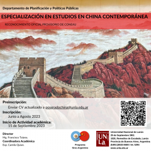 Abre inscripción para la Especialización en estudios en China contemporánea