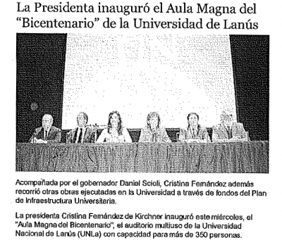 La Presidenta inauguró el Aula Magna del &quot;Bicentenario&quot; de la Universidad de Lanús