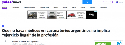 Que no haya médicos en vacunatorios argentinos no implica “ejercicio ilegal&quot; de la profesión