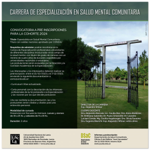 Preinscripción para la Especialización en Salud Mental Comunitaria