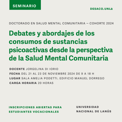 Seminario de posgrado sobre consumos de sustancias psicoactivas desde la perspectiva de la Salud Mental Comunitaria