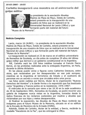 Carlotto inagurará una muestra en el aniversario del golpe militar