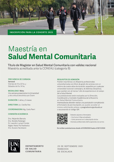Inscripción para la Maestría en Salud Mental Comunitaria