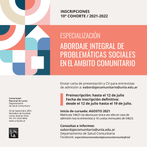Abre inscripción para la Especialización en Abordaje Integral de Problemáticas Sociales