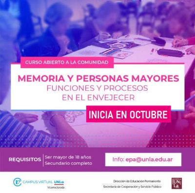 Inscribite en el curso de capacitación &quot;Memoria y Personas Mayores: Funciones y procesos en el envejecer&quot;