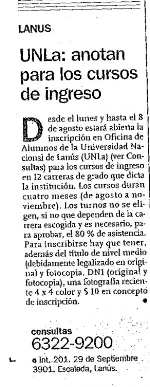 UNLa: anotan para los cursos de ingreso