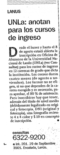 UNLa: anotan para los cursos de ingreso