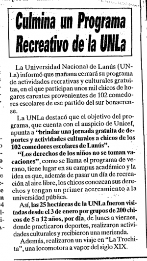 Culmina un programa recreativo de la UNLa