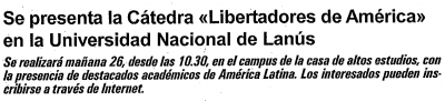 Se presenta la Cátedra &quot;Libertadores de América&quot; en la Universidad Nacional de Lanús