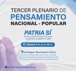 Convocan al Tercer Plenario del Pensamiento Nacional y Popular