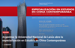 Argentina: la Universidad Nacional de Lanús abre la especialización en Estudios en China Contemporánea