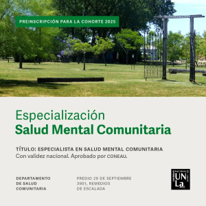 Abierta la inscripción para la Especialización en Salud Mental Comunitaria