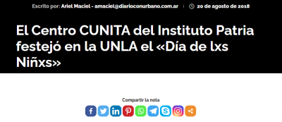 El Centro CUNITA del Instituto Patria festejó en la UNLA el «Día de lxs Niñxs»