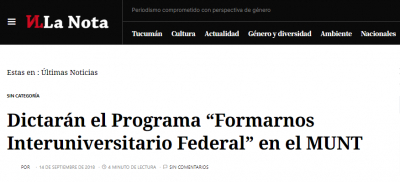 Dictarán el Programa “Formarnos Interuniversitario Federal” en el MUNT