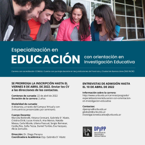 Prórroga de pre- inscripción a la Especialización en Educación