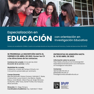 Prórroga de pre- inscripción a la Especialización en Educación