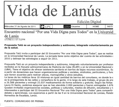 Propuesta Tatúes un proyecto independiente y autónomo, integrado voluntariamente poi  de la salud.