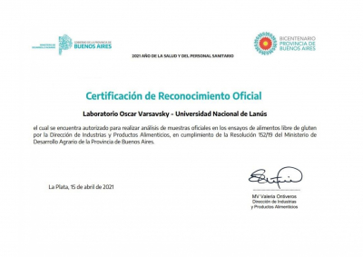 Certificación oficial para nuestro Laboratorio Oscar Varsavsky
