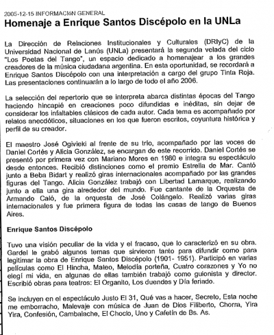 Homenaje a Enrique Santos Dicépolo en la UNLa