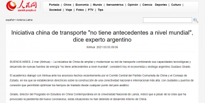Iniciativa china de transporte &quot;no tiene antecedentes a nivel mundial&quot;, dice experto argentino