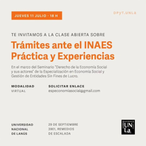 Clase abierta virtual sobre trámites ante el Inaes