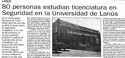 80 personas estudian la Licenciatura en Seguridad en la Universidad de Lanús