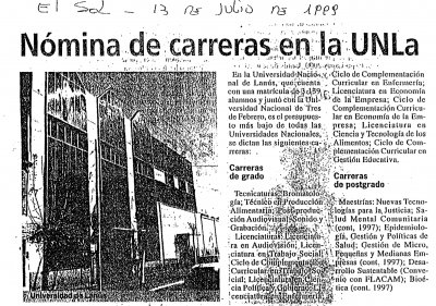 Nómina de carreras en la UNLa