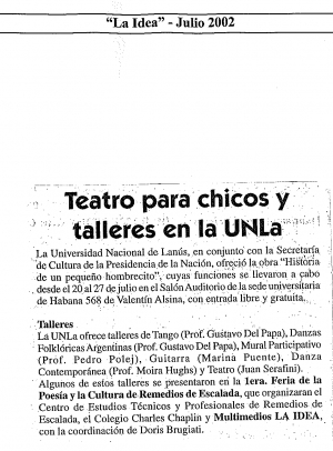 Teatro para chicos y talleres en la UNLa