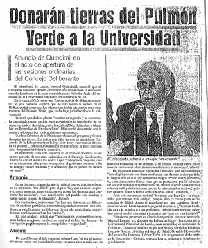 Donarán tierras del Pulmón Verde a la Universidad