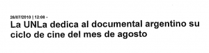 La UNLa dedica al documental argentino su ciclo de cine del mes de agosto