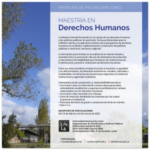 Abierta la inscripción para la Maestría en Derechos Humanos